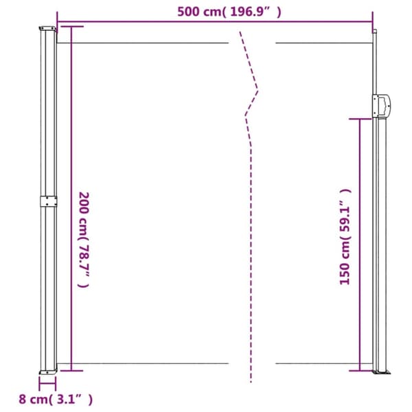 vidaXL Sisäänvedettävä sivumarkiisi sininen 200x500 cm