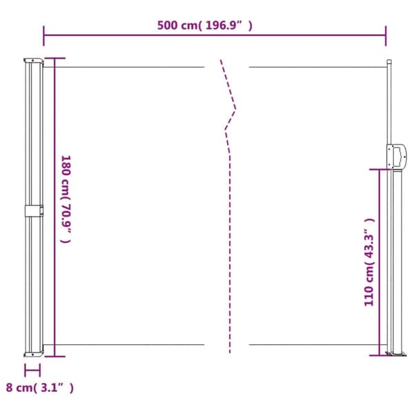 vidaXL Sisäänvedettävä sivumarkiisi sininen 180x500 cm