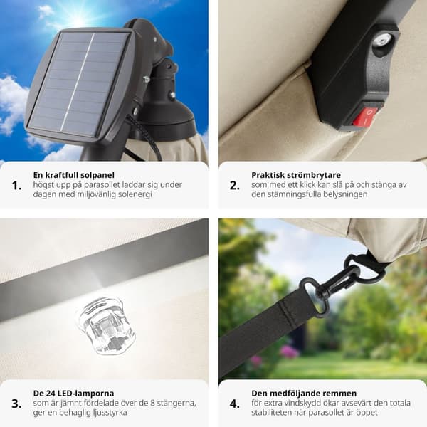 Solparasoll Sunna med LED solcellsbelysning och vev 2,5 x 2,5 m - beige