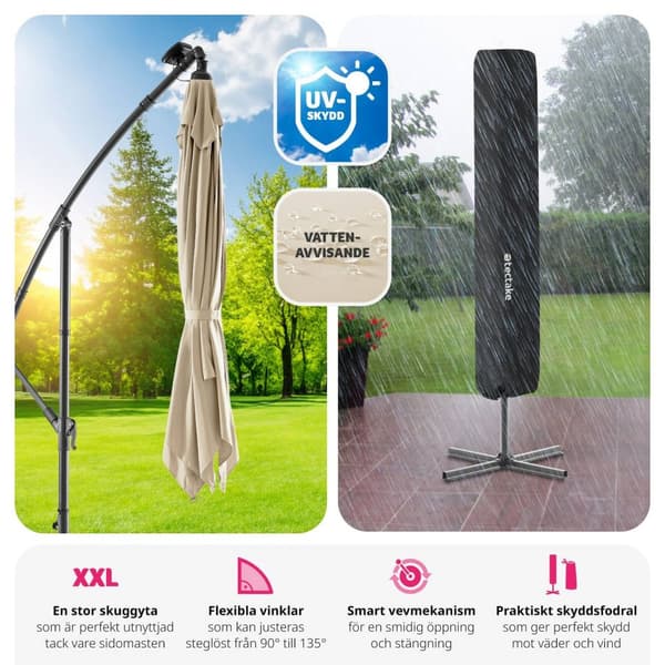 Solparasoll Sunna med LED solcellsbelysning och vev 2,5 x 2,5 m - beige