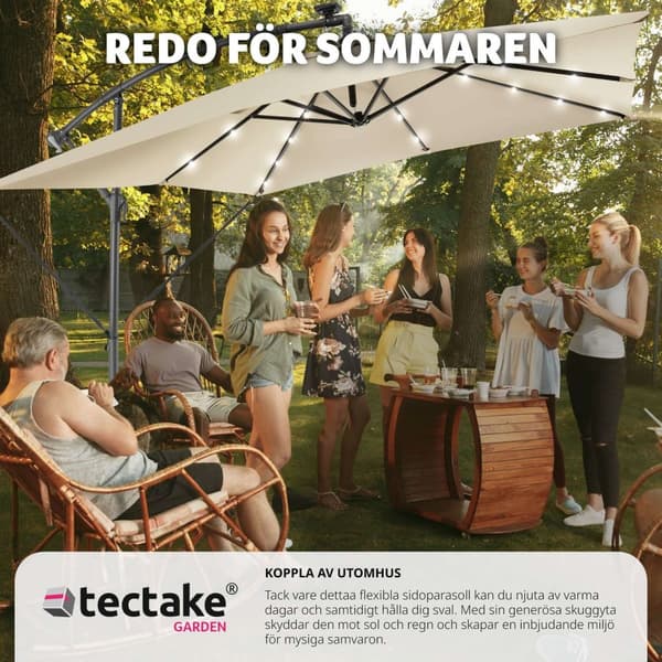 Solparasoll Sunna med LED solcellsbelysning och vev 2,5 x 2,5 m - beige