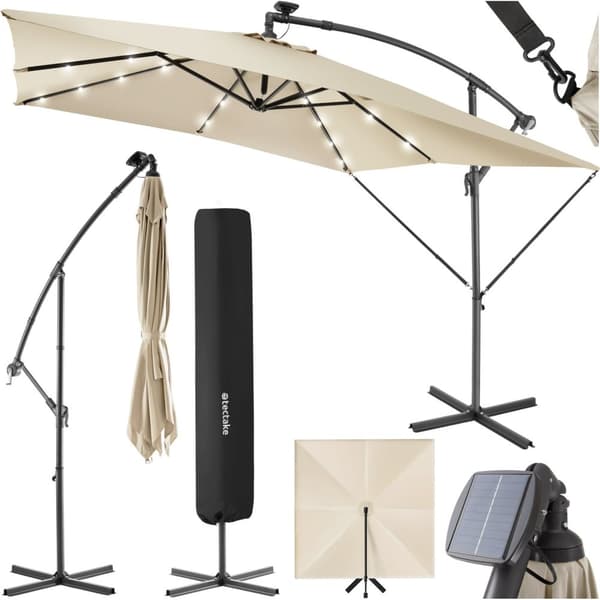 Solparasoll Sunna med LED solcellsbelysning och vev 2,5 x 2,5 m - beige