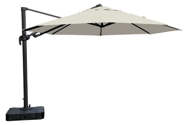 Anders hengeparasol, Ø3,5 M, med fot, svart og off white.