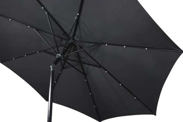 Rices solbeskyttelse parasoll, med kran, LED solaer og tilt Ø3 m svart/svart.