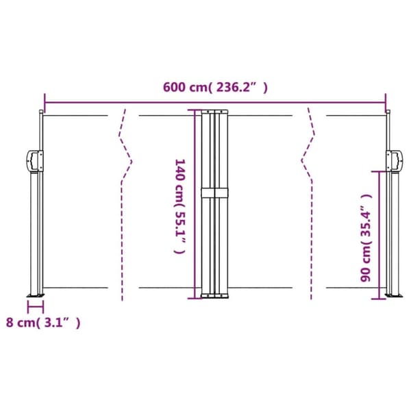vidaXL sammenrullelig sidemarkise 140x600 cm rød