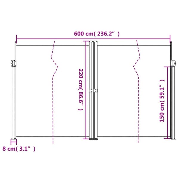 vidaXL Uttrekkbar sidemarkise 220x600 cm rød