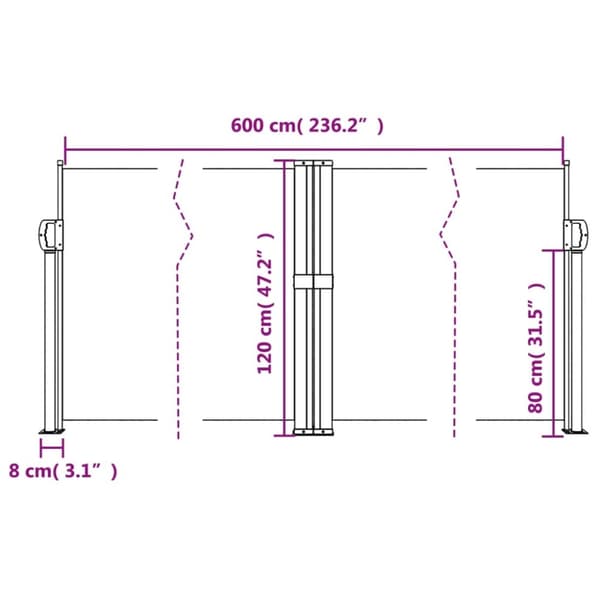 vidaXL sammenrullelig sidemarkise 120 x 600 cm red
