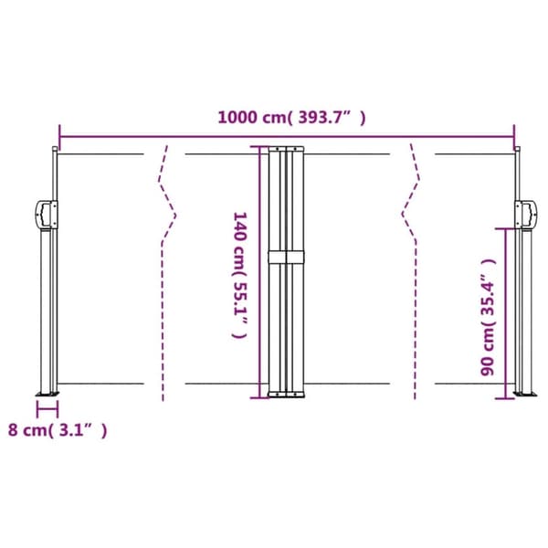 vidaXL sammenrullelig sidemarkise 140 x 1000 cm cremefarvet