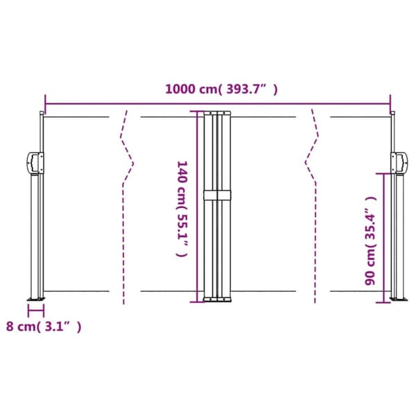 vidaXL sammenrullelig sidemarkise 140 x 1000 cm sort