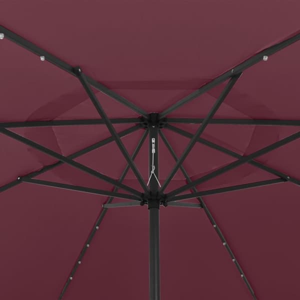 Aurinkovarjo LED-valot ja metallitanko 400 cm viininpunainen