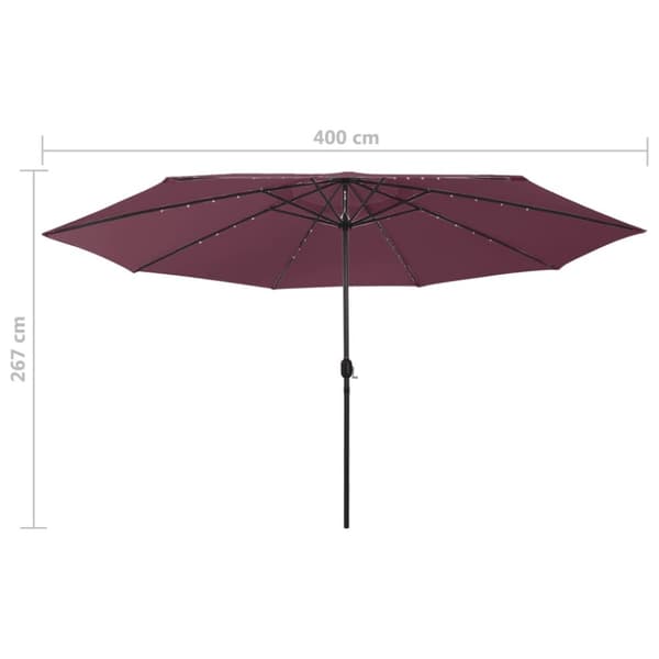 Aurinkovarjo LED-valot ja metallitanko 400 cm viininpunainen
