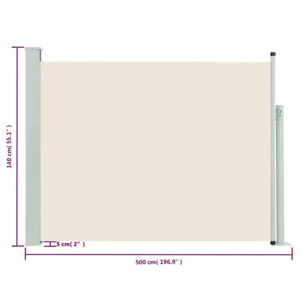 Infällbar sidomarkis 140x500 cm gräddvit