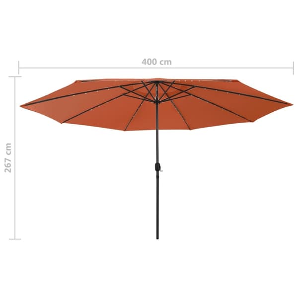 parasol m. LED-lys + metalstang 400 cm terrakotta