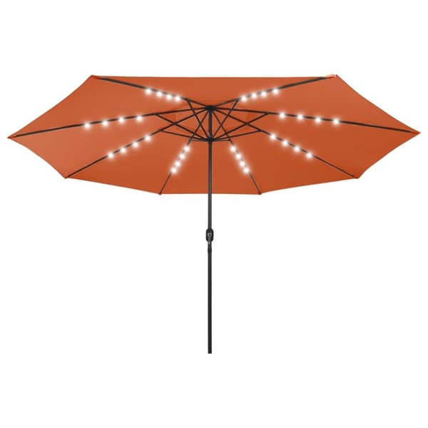 parasol m. LED-lys + metalstang 400 cm terrakotta