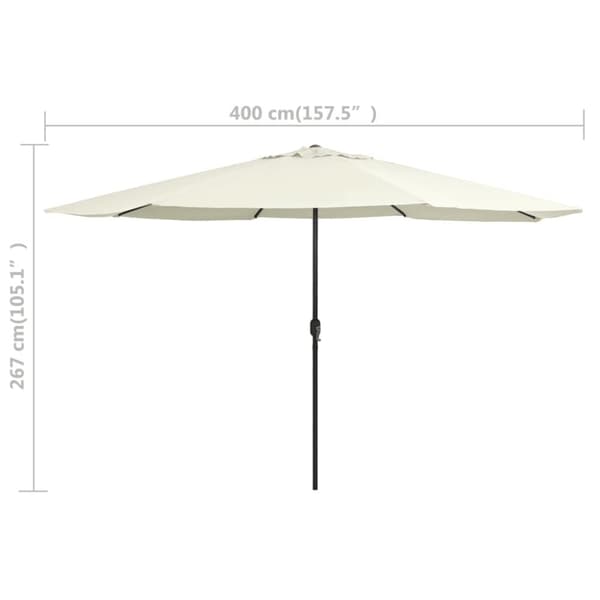 Aurinkovarjo metallitolpalla 390 cm hiekanvalkoinen