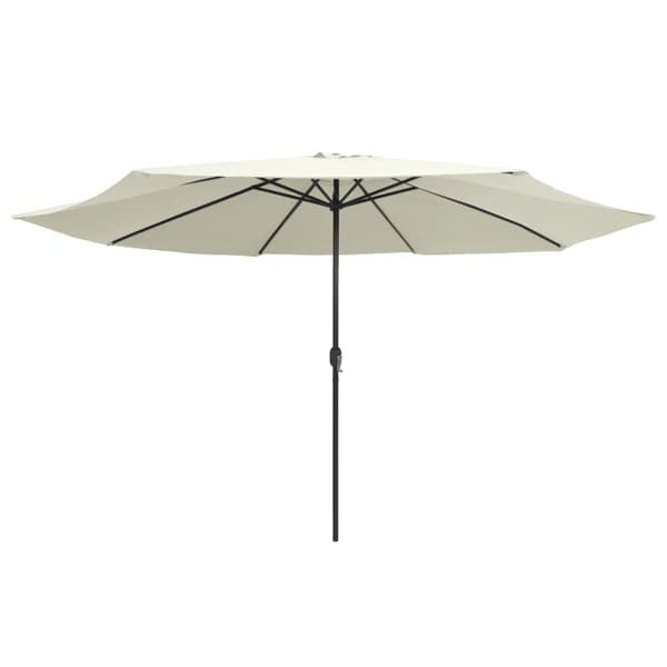 Aurinkovarjo metallitolpalla 390 cm hiekanvalkoinen