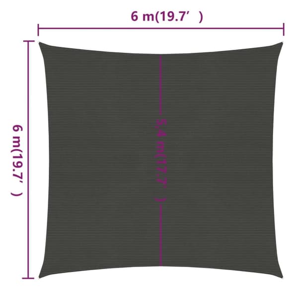 solsejl 6x6 m 160 g/m² HDPE antracitgrå
