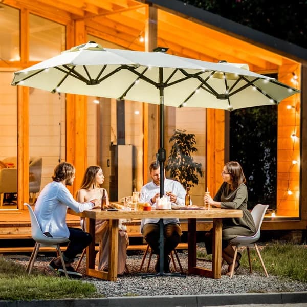Rootz Dobbeltparaply - Terrasseparaply - Vippe med solpanel - 35 LED'er - Stålramme - Beige - 2,95 x 1,50 x 2,19 m