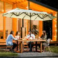 Miniatyrbillede 2 af 5: Rootz Dobbeltparaply - Terrasseparaply - Vippe med solpanel - 35 LED'er - Stålramme - Beige - 2,95 x 1,50 x 2,19 m