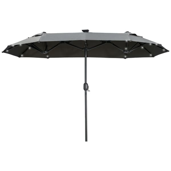 Rootzin tuplasateenvarjo - Patio sateenvarjo - Kallistus aurinkopaneelilla - 35 LEDiä - Teräsrunko - Harmaa - 2,95 x 1,50 x 2,19 m