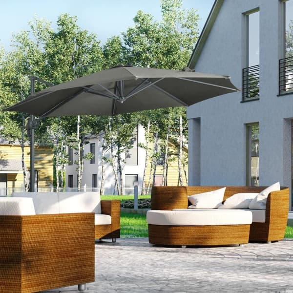 Rootz-aurinkovarjo - ulokevarjo - Puutarhasateenvarjo ristijalustalla - Säänkestävä - Aurinkosuoja - Alumiini - Harmaa - 294 cm x 248 cm