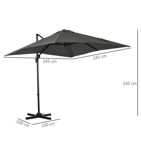 Rootz Cantilever päivänvarjo - Puutarhasateenvarjo - Ristijalusta - Kääntyvä - Säänkestävä - Harmaa - 245cm x 245cm x 245cm