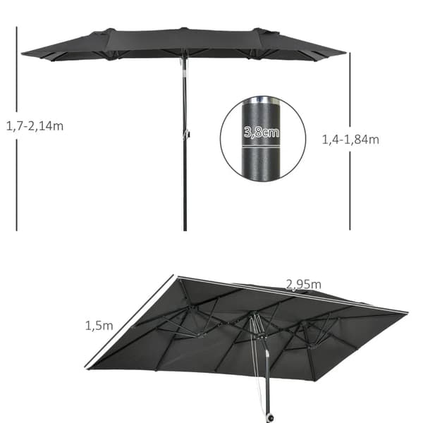Rootz Stort Parasoll - Trädgårdsparaply - Solskydd - Höjdjusterbar - Tiltbar - Polyester - Grå - 150x295x170-214 cm