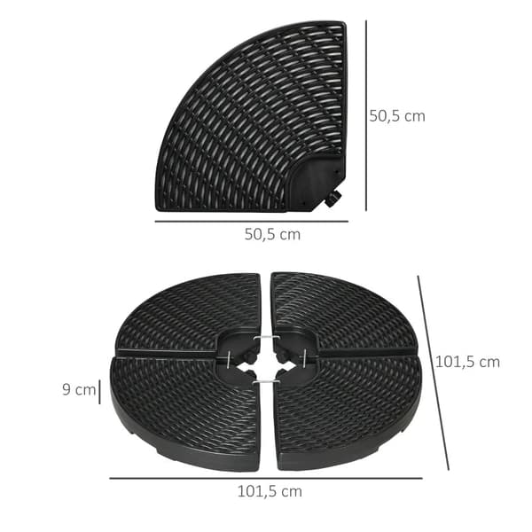 Rootz Parasol Stand - 4-delt Parasol Stand - Paraply Stand - Fyldbar - Sort - 100 x 100 x 8 cm