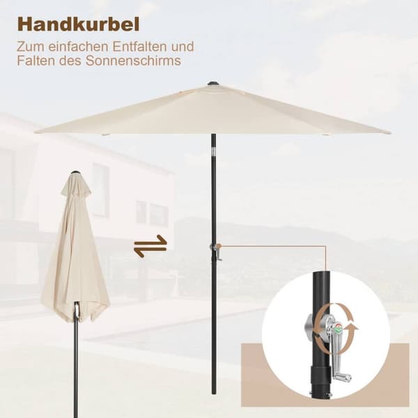 Rootz Premium Outdoor Parasol - Haveparaply - Solsejl - UV-beskyttelse - Sammenfoldelig - Holdbar - Inkluderer bæretaske - Ø 270 x 236 cm