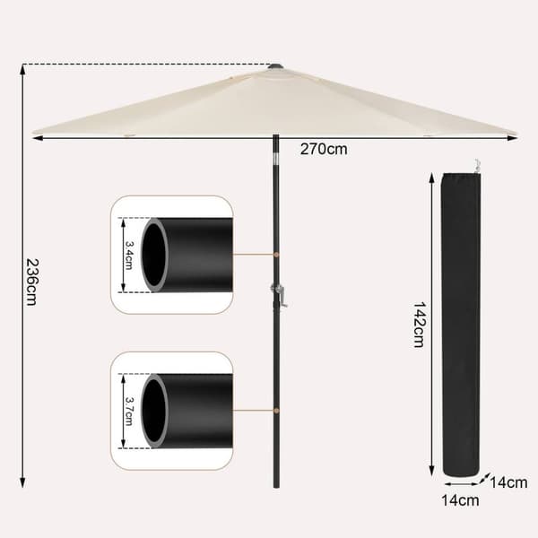 Rootz Premium Outdoor Aurinkovarjo - Puutarhan sateenvarjo - Sateenvarjo - UV-suoja - Vedenpitävä - Helppo asennus - Ø 270 x 236 cm