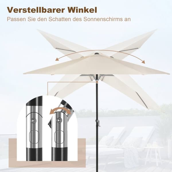 Rootz Premium Outdoor Aurinkovarjo - Puutarhan sateenvarjo - Sateenvarjo - UV-suoja - Vedenpitävä - Helppo asennus - Ø 270 x 236 cm