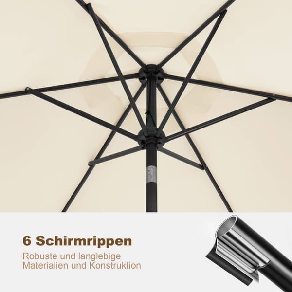 Rootz Premium Outdoor Aurinkovarjo - Puutarhan sateenvarjo - Sateenvarjo - UV-suoja - Vedenpitävä - Helppo asennus - Ø 270 x 236 cm