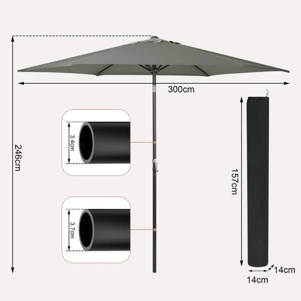 Rootz Premium Outdoor Parasoll - Trädgårdsparaply - Solskydd - UV-skydd - Vattentät - Justerbar - Ø 270 x 236 cm