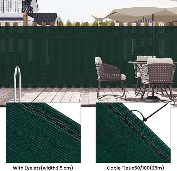 Rootz HDPE Privacy Fence Screen - Aurinkosuoja - UV-suoja - Repeämisenkestävä, Säänkestävä, Helppo asennus - 1m x 6m - 2m x 25m