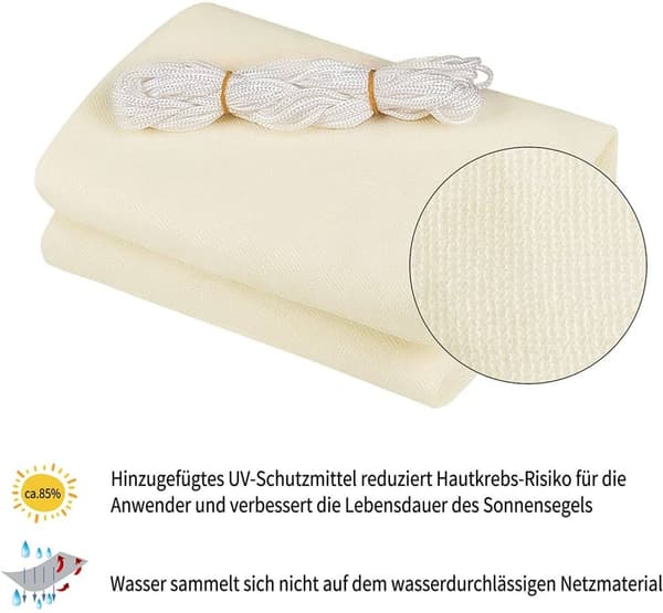Rootz Premium HDPE Sun Sail - Varjostuspurje - UV-suojakupu - Optimaalinen UV-suoja - Kestävä ja repeytymätön - Helppo asennus - 5m x 7m x 7m