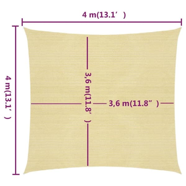 vidaXL solsejl 160 g/m² 4x4 m HDPE beige - Parasoller og solskærme