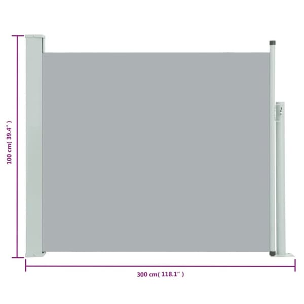 vidaXL sammenrullelig sidemarkise til terrassen 100 x 300 cm grå -  Parasoller og solskærme