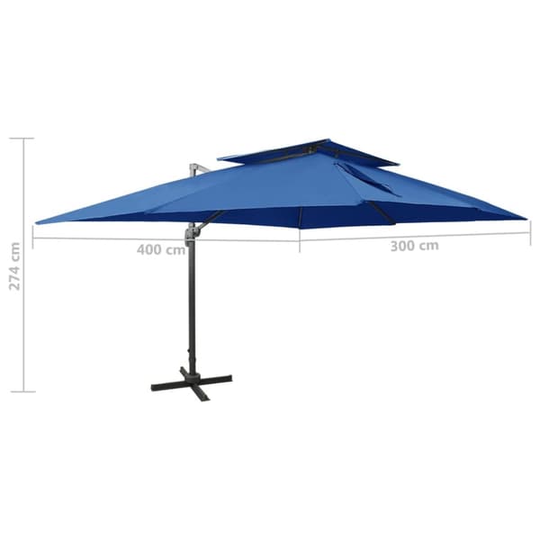 vidaXL Riippuva aurinkovarjo tuplakatolla taivaansininen 400x300 cm - Päivän- & aurinkovarjot