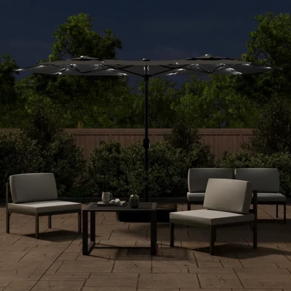 vidaXL Parasoll dubbelt med LED antracit 316x240 cm - Parasoll & solskydd