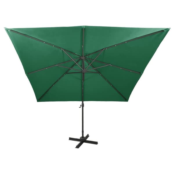vidaXL hængeparasol med stang + LED-lys 300 cm grøn - Parasoller og solskærme