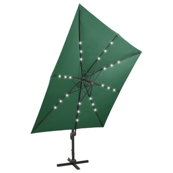 vidaXL hængeparasol med stang + LED-lys 300 cm grøn - Parasoller og solskærme