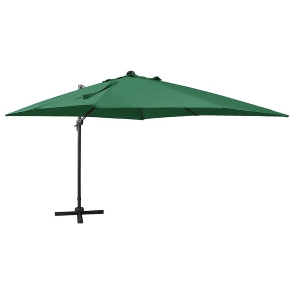 vidaXL hængeparasol med stang + LED-lys 300 cm grøn - Parasoller og solskærme