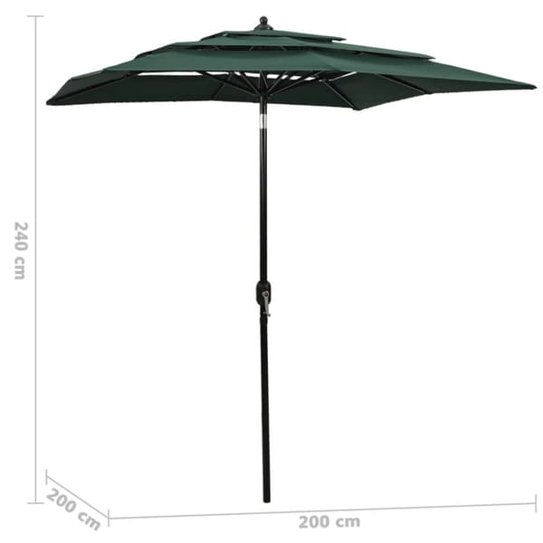 vidaXL parasol med aluminiumsstang i 3 niveauer 2x2 m grøn -  Parasoller og solskærme