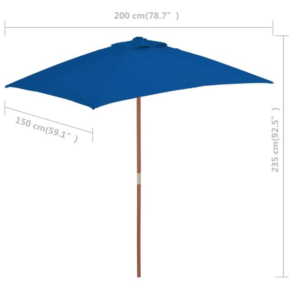 vidaXL Trädgårdsparasoll med trästång blå 150x200 cm - Parasoll & solskydd
