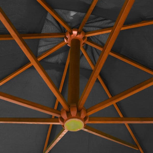 vidaXL Hängande parasoll med stång antracit 3x3 m massivt granträ - Parasoll & solskydd