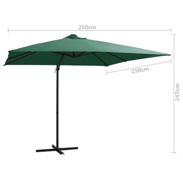 vidaXL hængeparasol med LED-lys og stålstang 250x250 cm grøn - Parasoller og solskærme