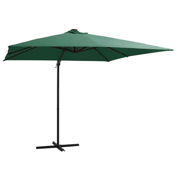 vidaXL hængeparasol med LED-lys og stålstang 250x250 cm grøn -  Parasoller og solskærme