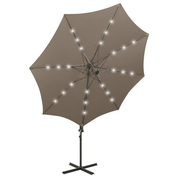 vidaXL Riippuva aurinkovarjo tangolla ja LED-valoilla ruskeanh. 300 cm - Päivän- & aurinkovarjot