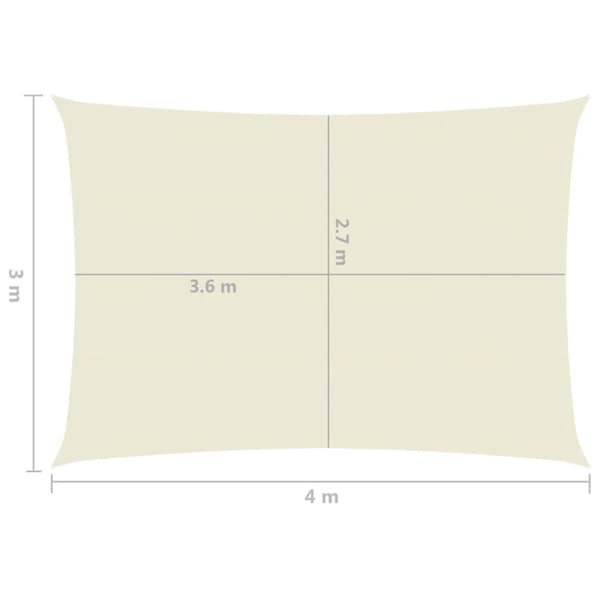 vidaXL Solsegel 160 g/m² gräddvit 3x4 m HDPE -  Parasoll & solskydd