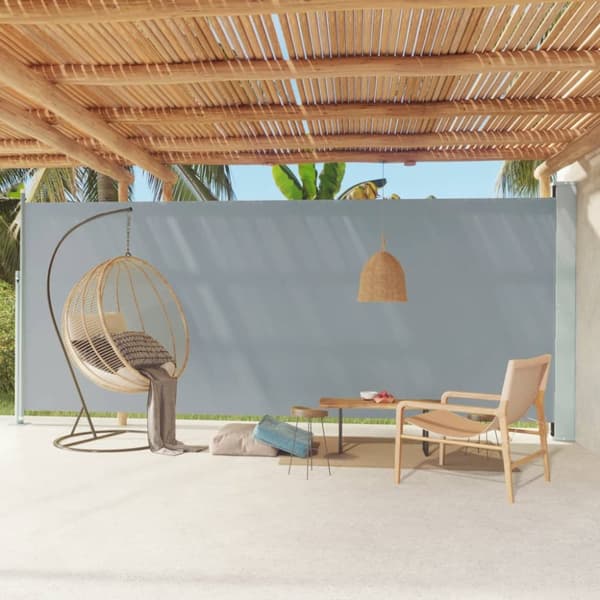 vidaXL Sisäänvedettävä terassin sivumarkiisi 220x600 cm harmaa - Päivän- & aurinkovarjot